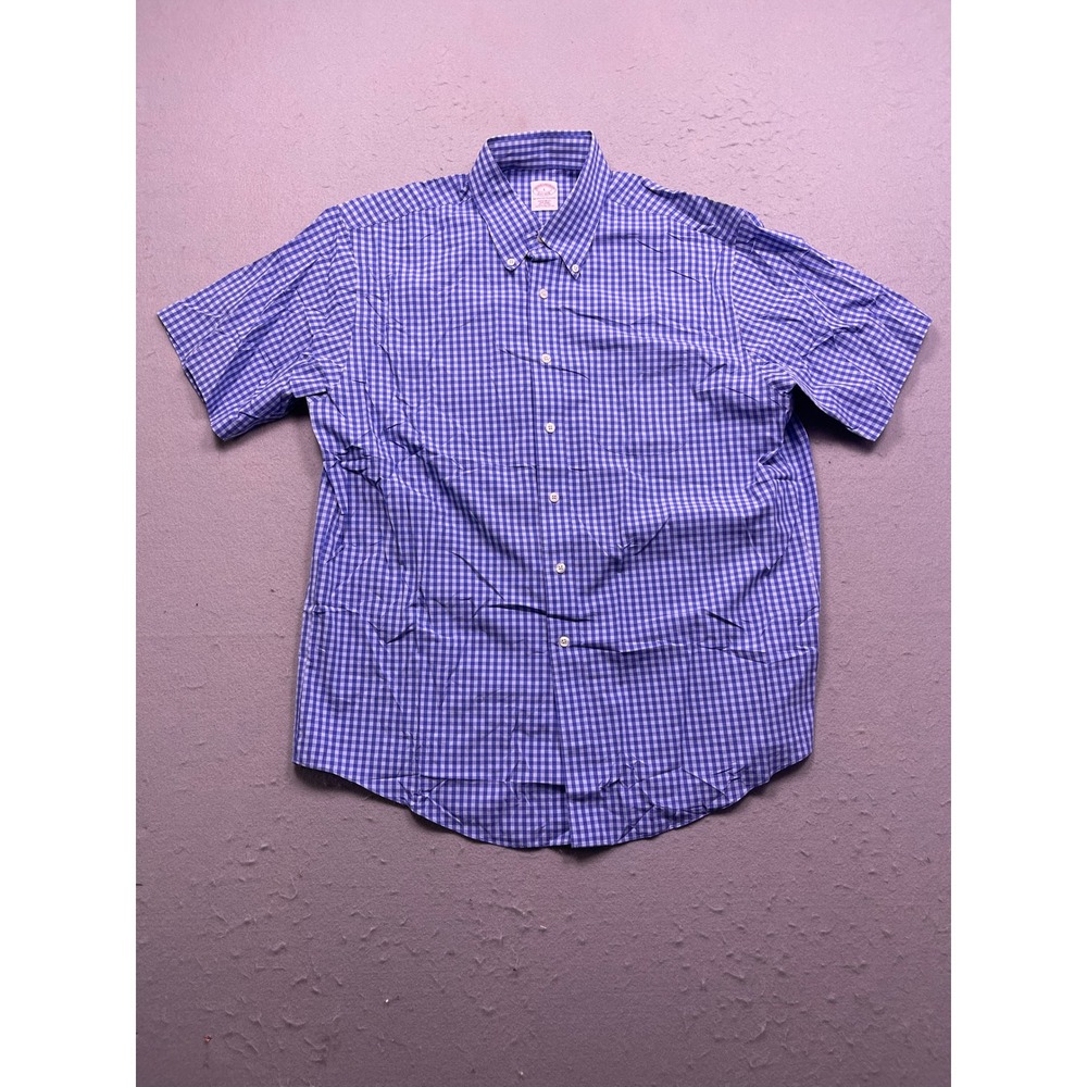 Brooks Brothers Shirt Cotton Gingham Blue White Large Mens